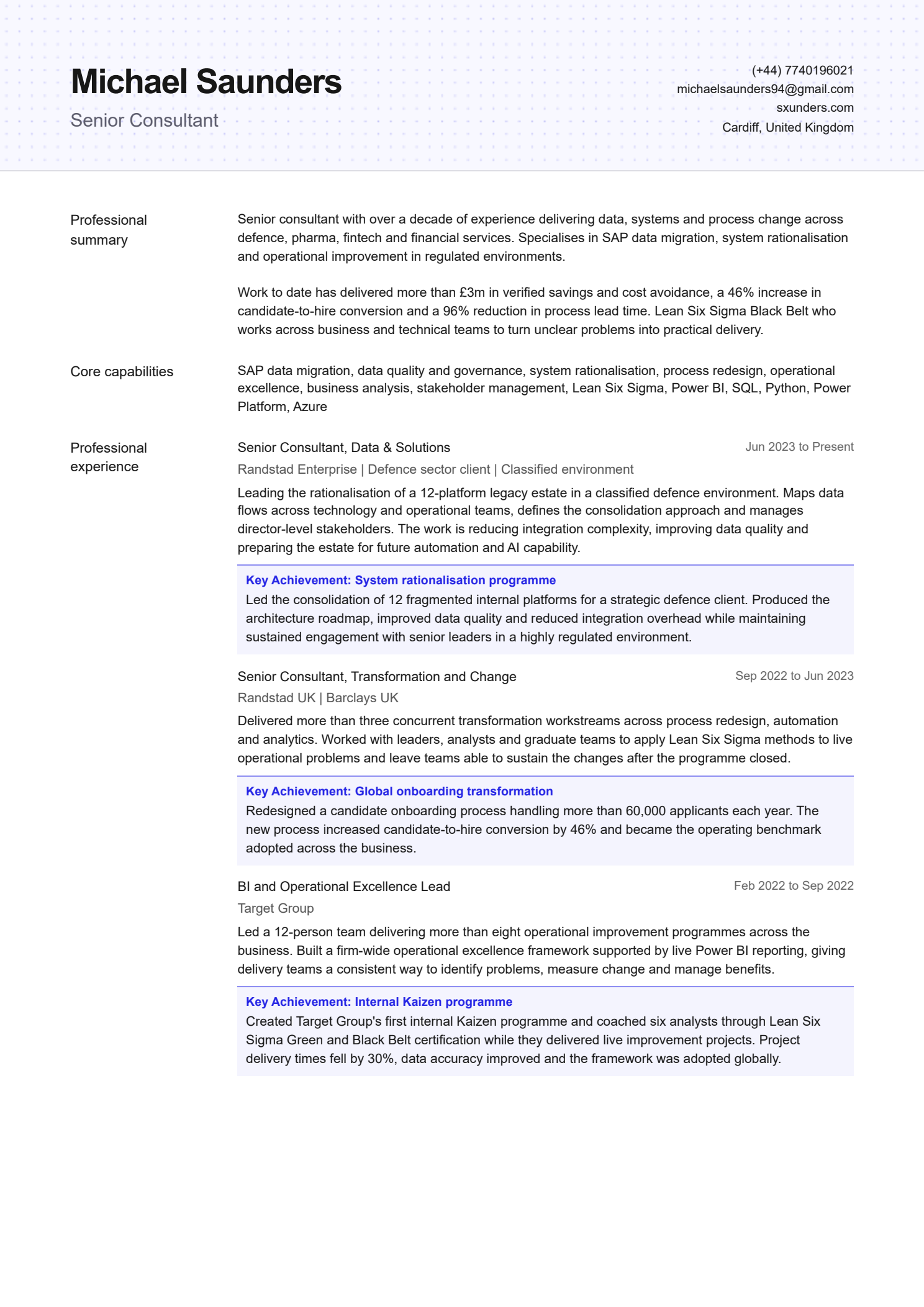 Michael Saunders CV, page 1 of 2