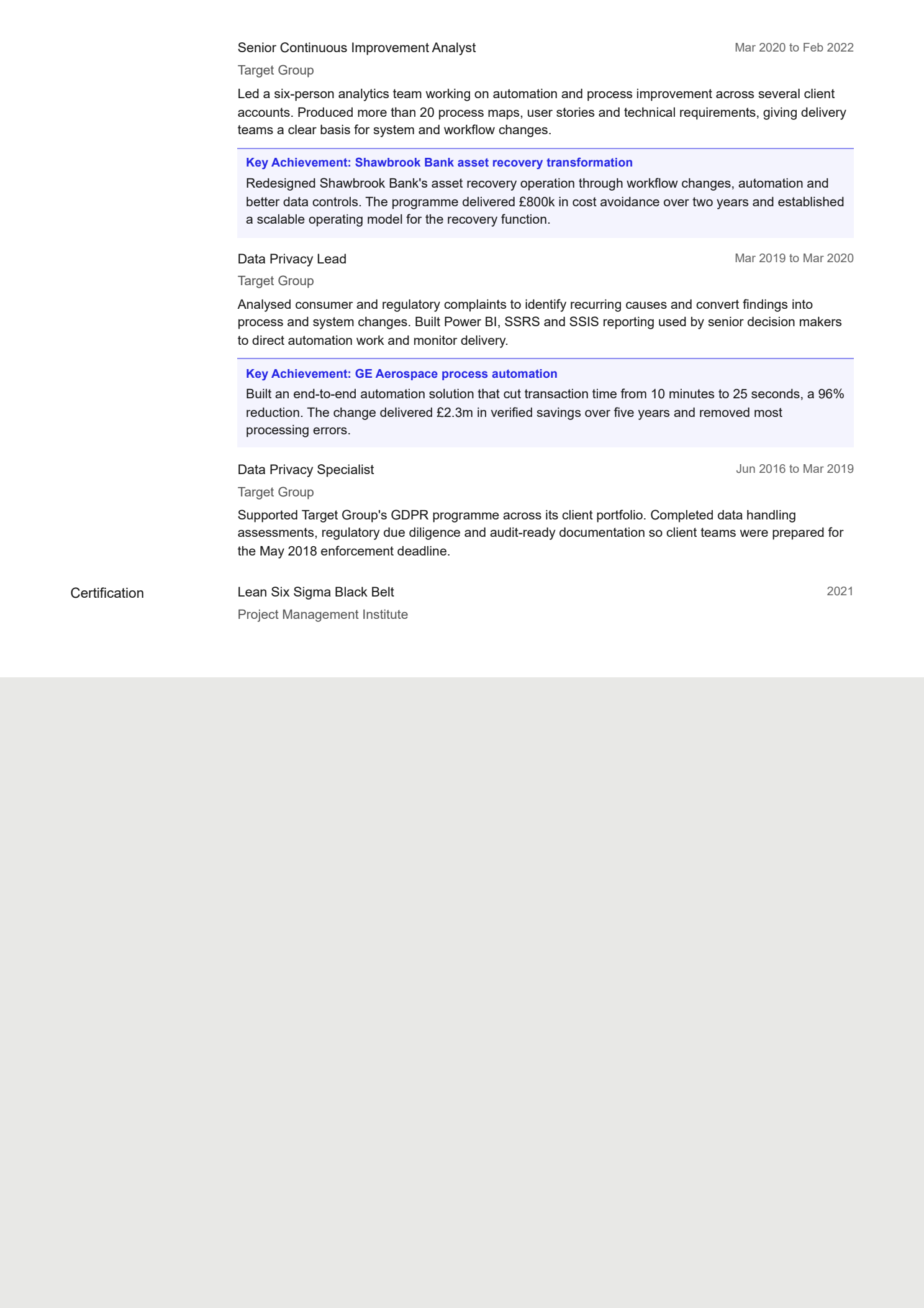 Michael Saunders CV, page 2 of 2